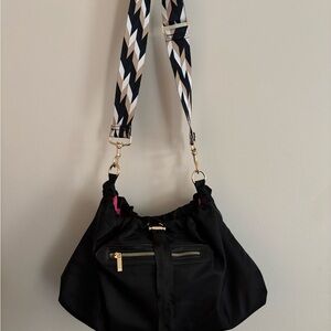 Ahdorned Drawstring Nylon Crossbody Bag Tote
Gold Accents